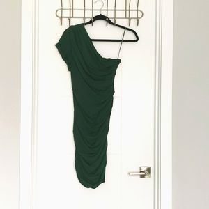 HALSTON HERITAGE Green One Shoulder Mini